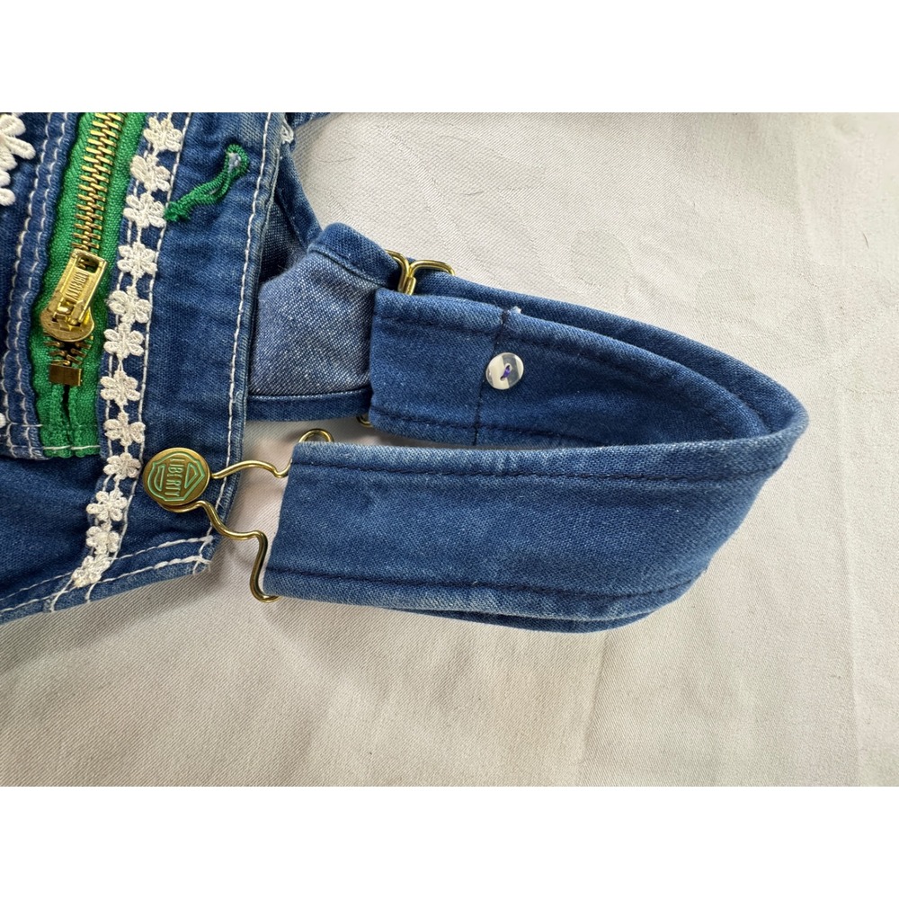 Liberty Overalls Vintage Denim Floral Embroidery Lace Trim Carpenter Blue L/XL - Picture 13 of 16